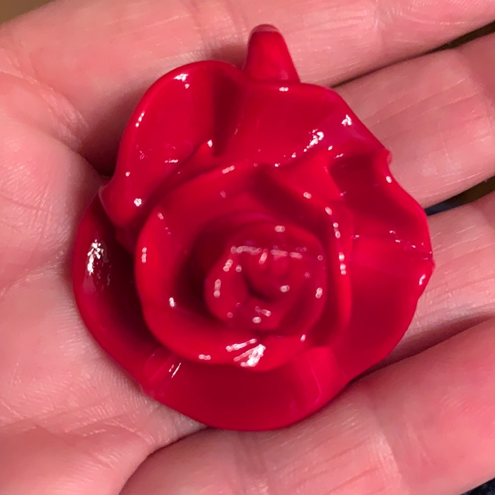 Murano Italy hand sculpted red rose glass pendant
